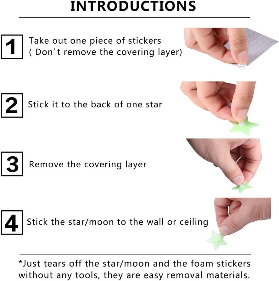 Glow in the Dark Stars Stickers for Ceiling, Adhesive 200Pcs 3D Glowing Stars and Moon for Kids Bedroom,Luminous Stickers Create a Realistic Starry Sky,Room Decor,Wall Stickers