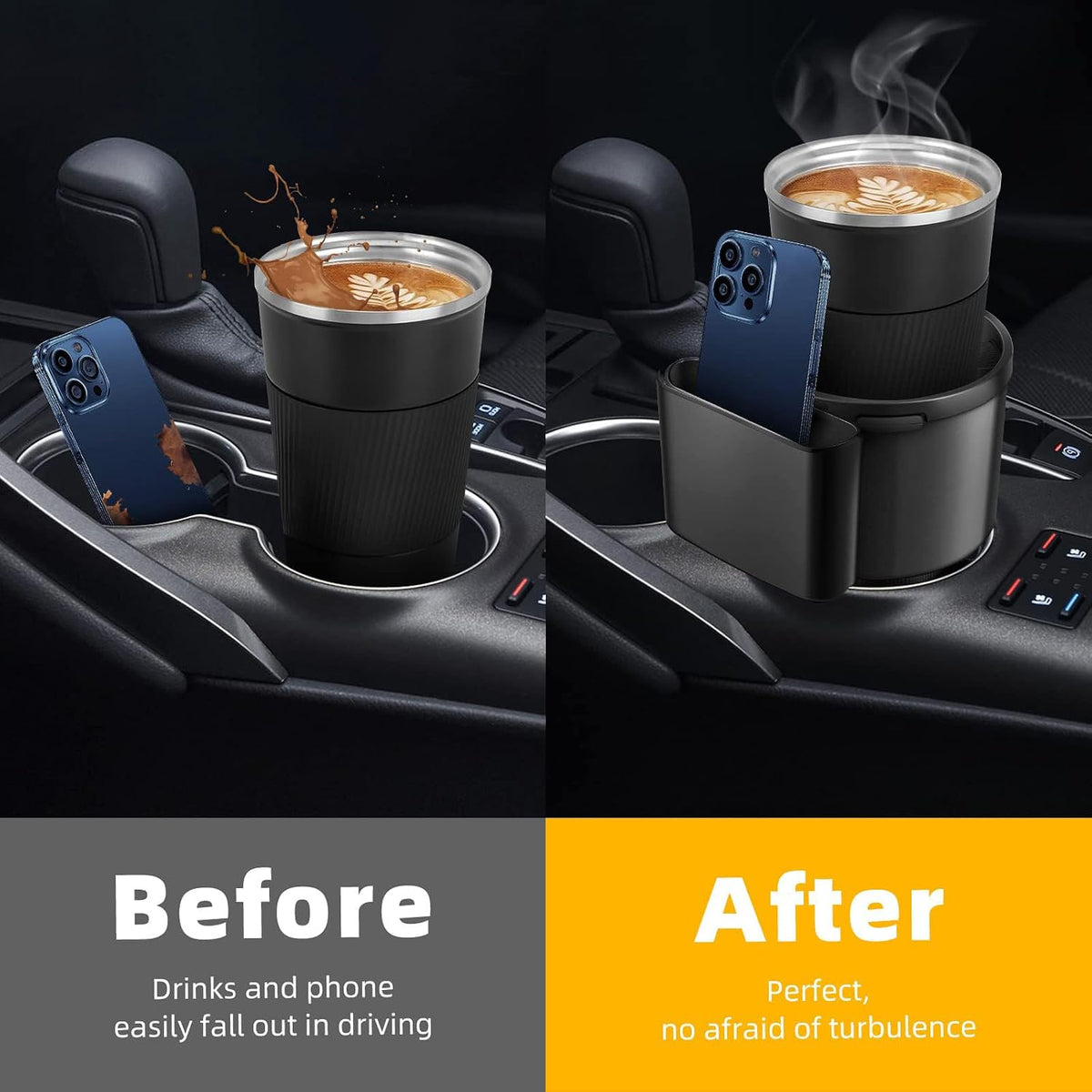 Car Cup Holder Expander with Adjustable Base, Fits Bottles 16-46 OZ