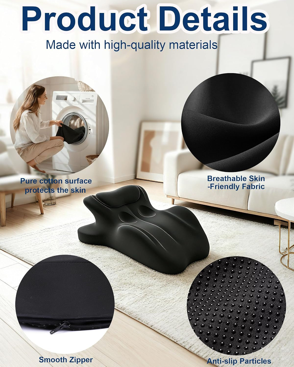 Ergonomic Memory Foam Wedge Pillow, 27° Bed Wedge Support, Black