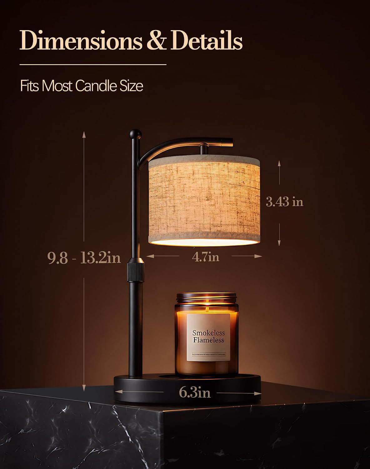 Adjustable Height Candle Warmer Lamp with Timer & Dimmer with 2 Bulbs
