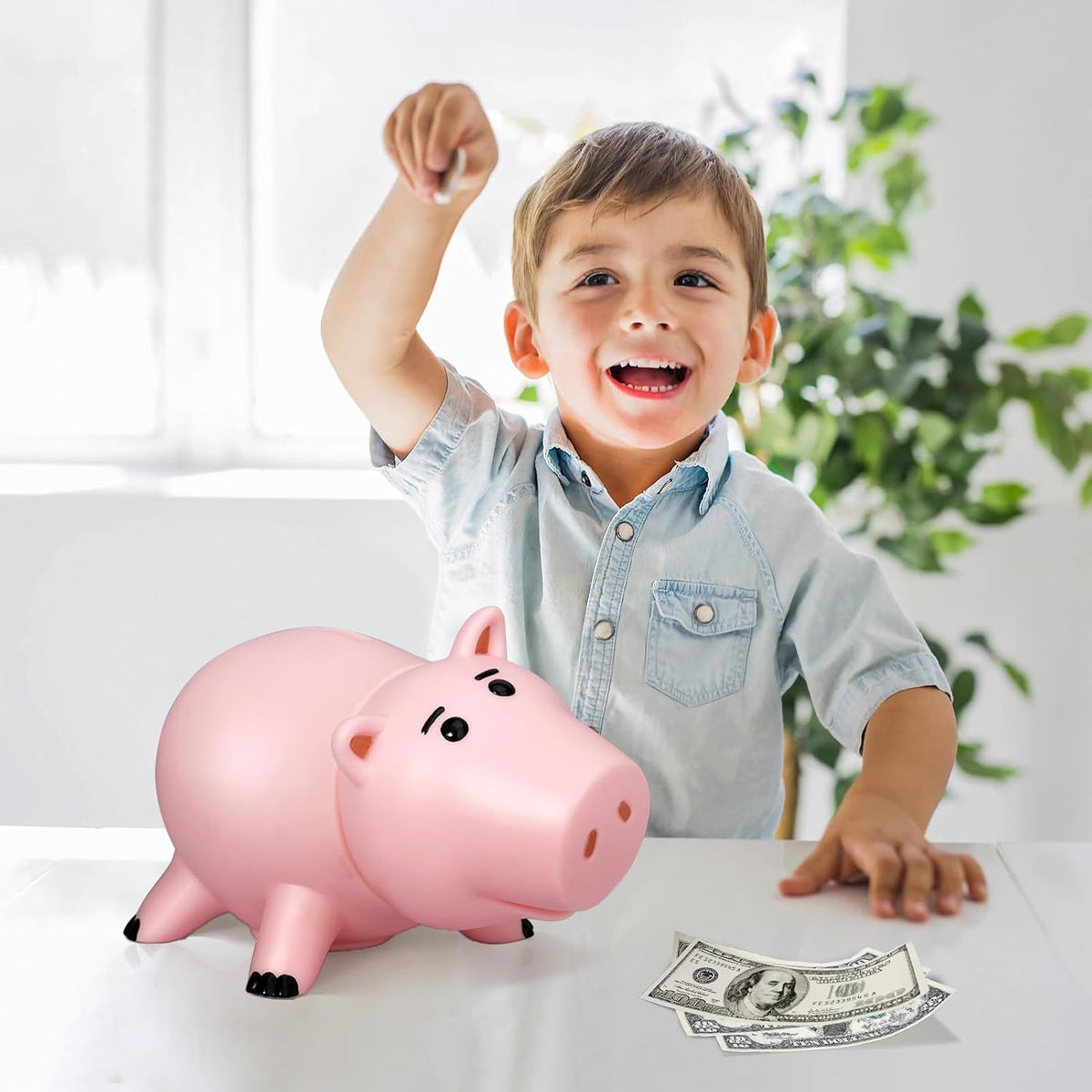 Hamm Piggy Bank Cute Pink Pig Money Box Plastic Saving Coin Box with Color Package Money Bank Great Gift Toy for Kid Children Girls Boys