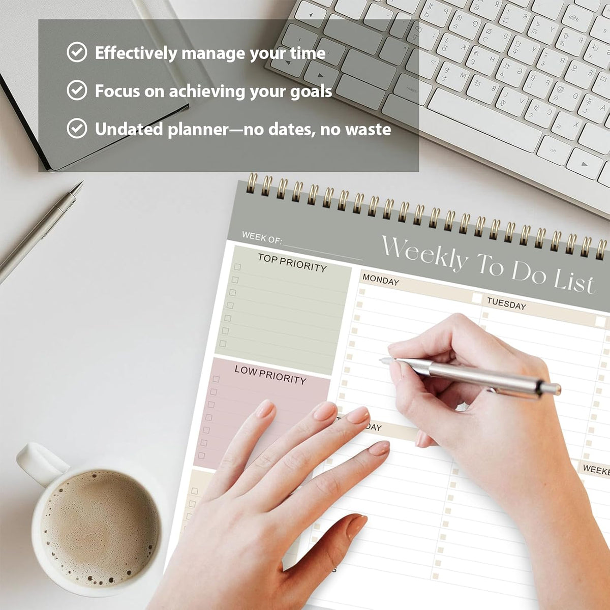 Weekly to Do List Notepad, Undated Planner with 52 Sheets (8.5''X11'')