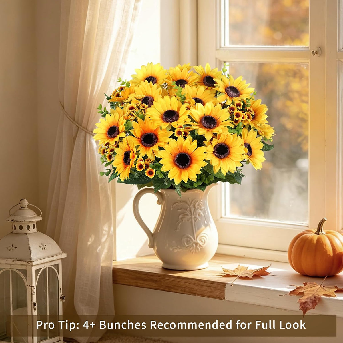 Artificial Sunflowers for Outdoors Fall Decor, 2 Bouquets