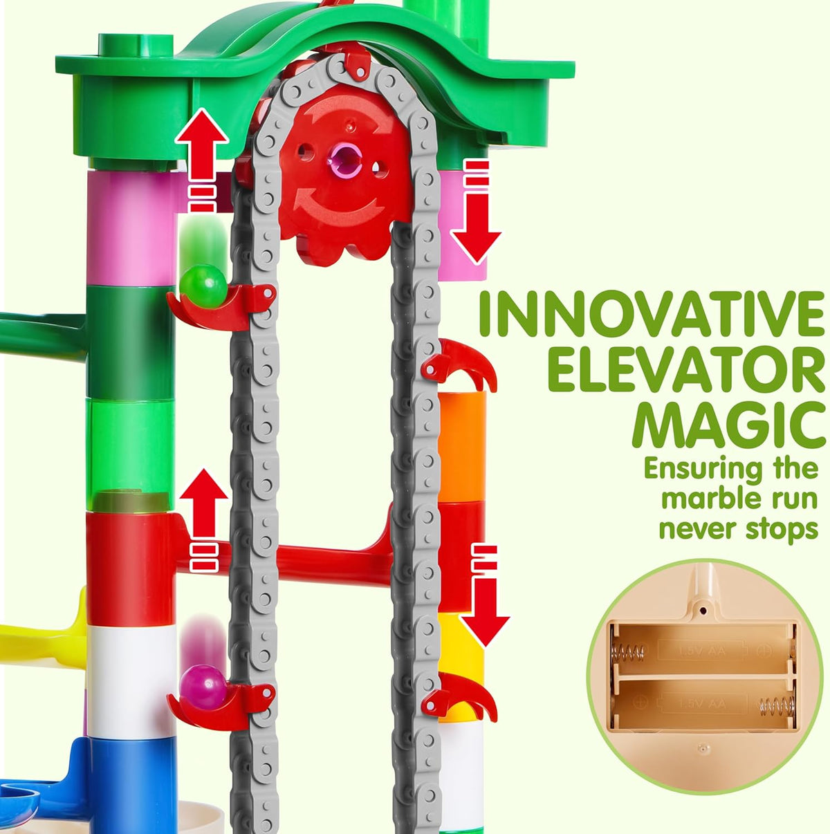 236Pcs Glowing Marble Run with Motorized Elevator- Construction Building Blocks Toys with 30 Glow in the Dark Plastic Marbles, STEM Toy for Boys and Girls, Christmas Birthday Gifts