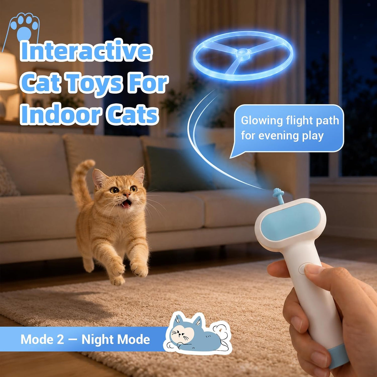 Cat Fetch Toy with Flying Disc Launcher, Rechargeable & Large-Capacity