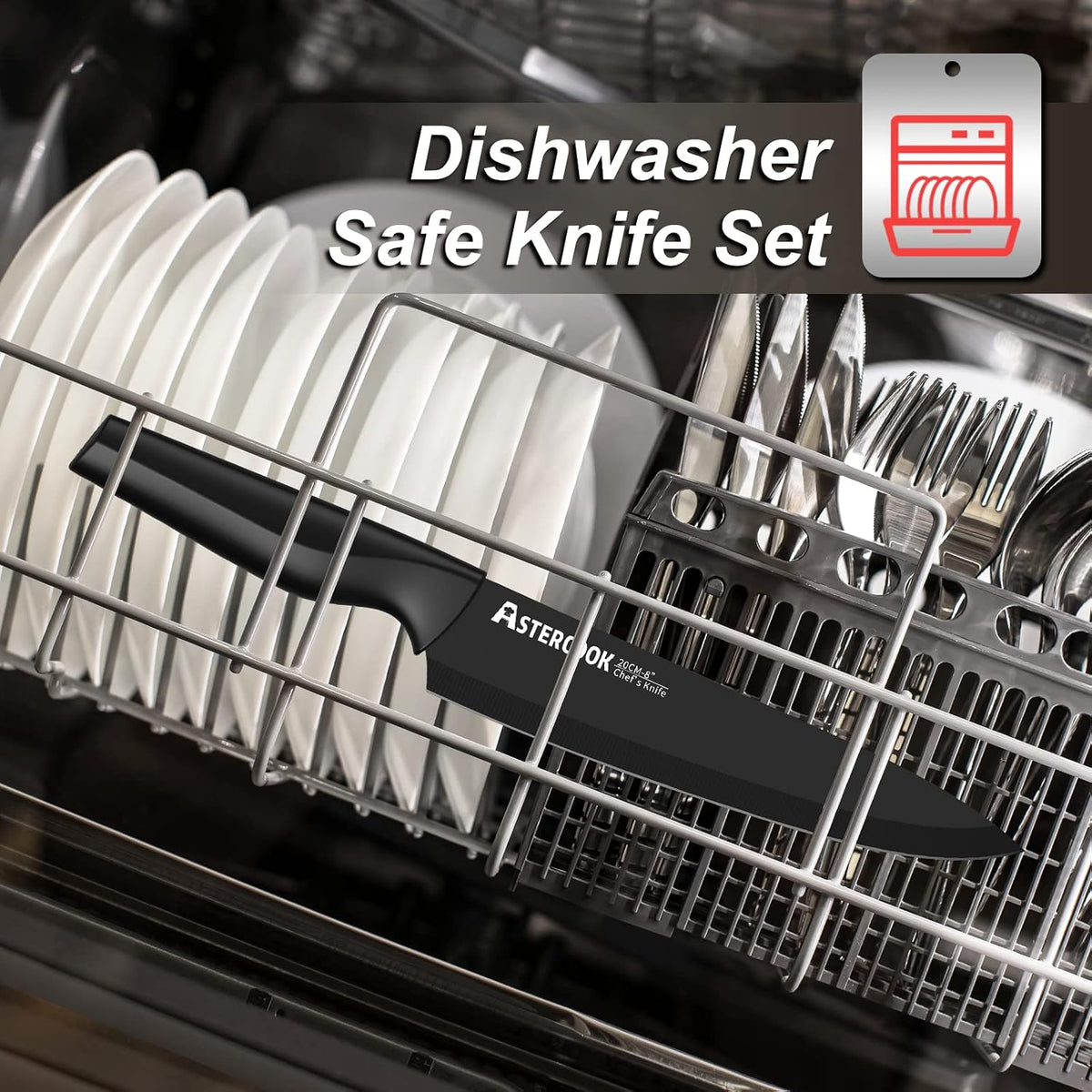 Knife Set,  21 Pieces Knife Sets for Kitchen with Block, Dishwasher Safe Kitchen Knife Set with Built-In Sharpener, German Stainless Steel Black Knife Block Set, Fathers Day Gift for Men