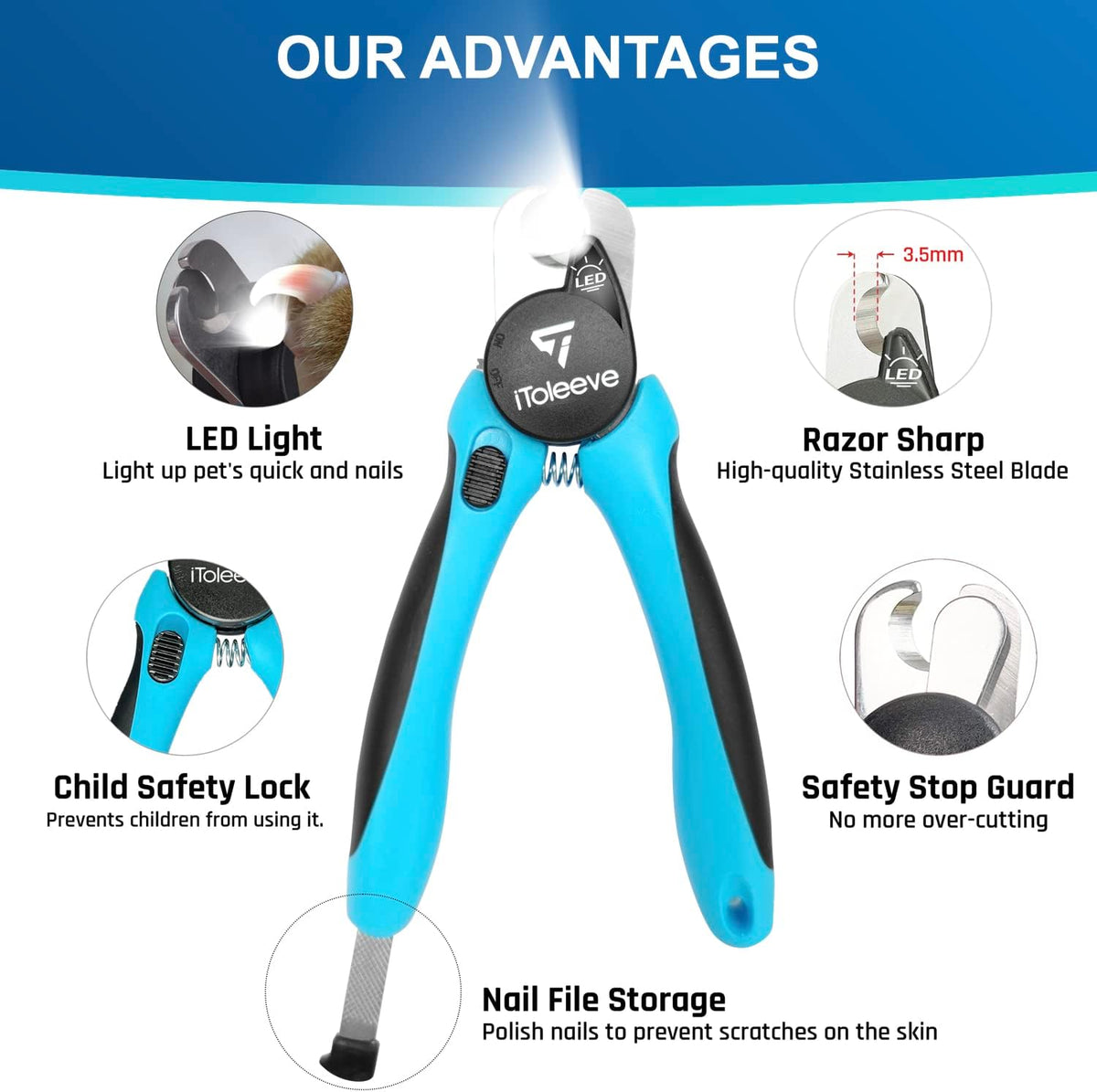 LED Dog Nail Clipper with Light, Illuminates Nails Helps See Quick