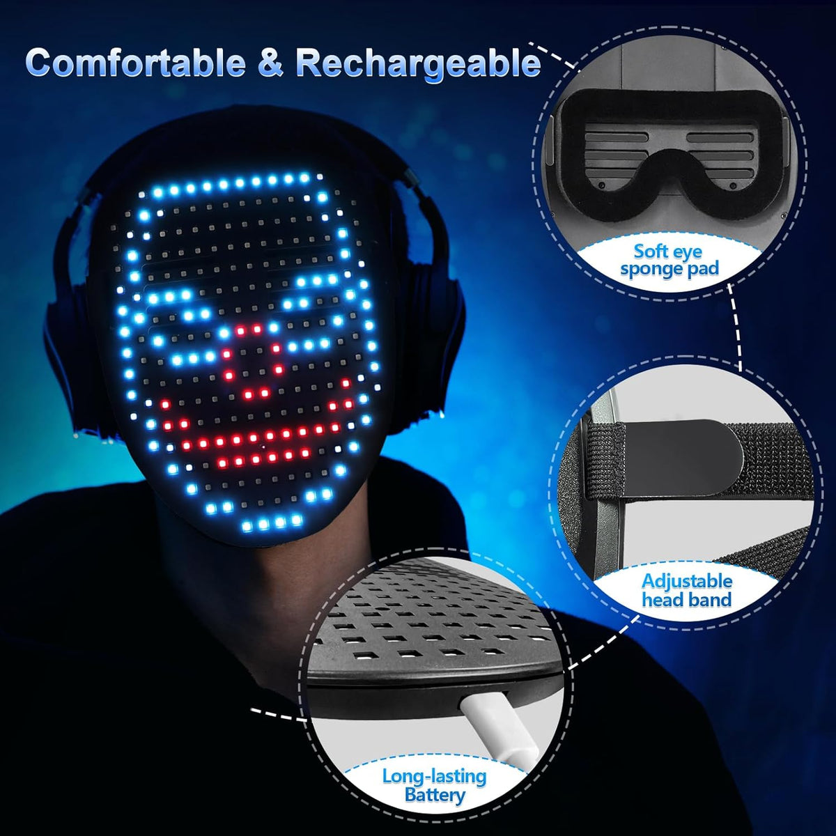 LED Light up Mask with Gesture Sensing, Kids Toys Gifts for Boys