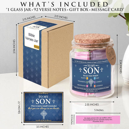 Bible Verses Jar for Son – 92 Scripture Cards, Open When You Feel Happy Sad Anxious or Lonely, Meaningful Christian Gift for Son, Birthday Graduation Easter Gift from Parents