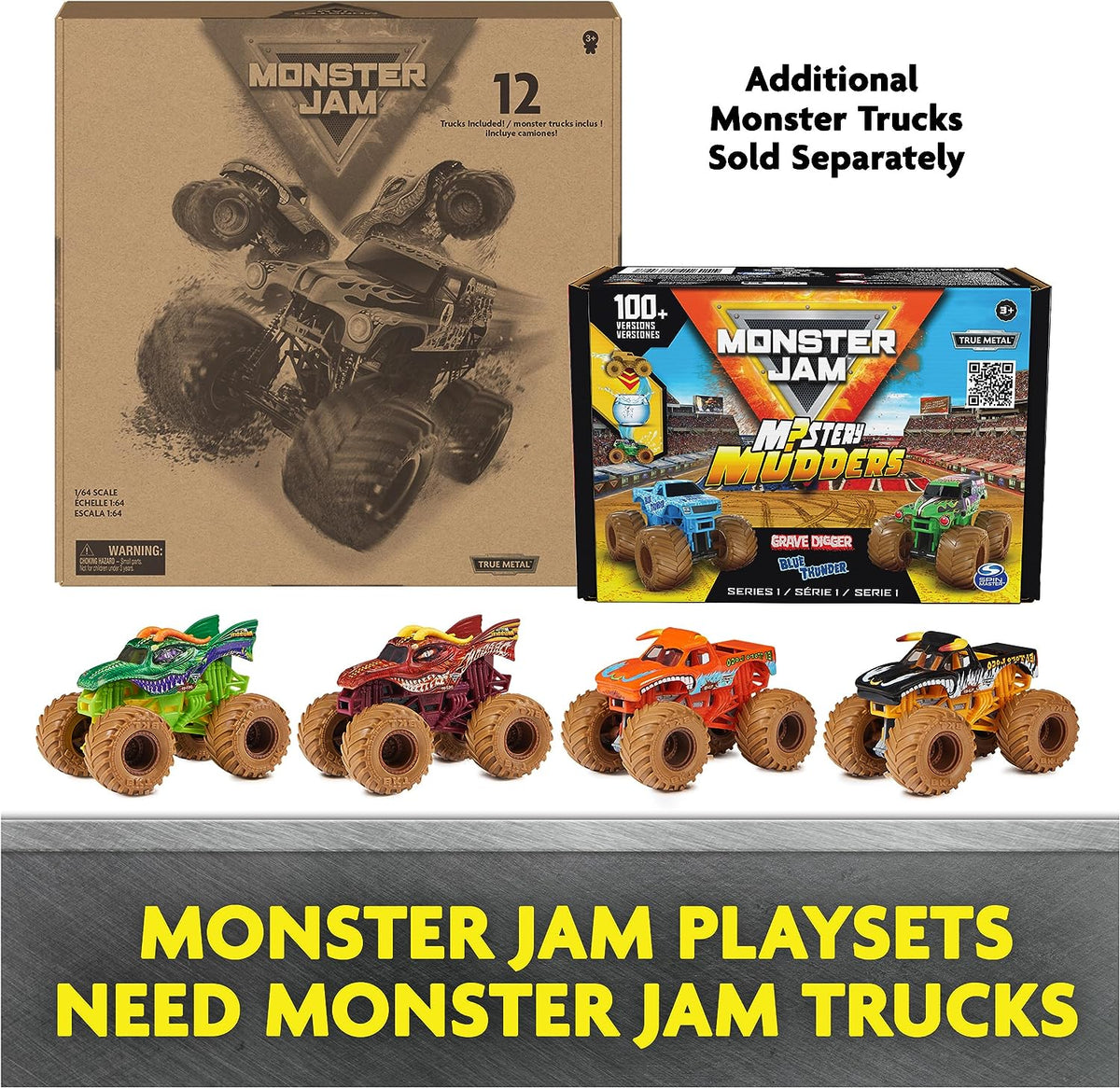 , Mystery Mudders 2-Pack Monster Trucks, Official 1:64 Die-Cast Vehicles, Wash to Reveal (Styles Will Vary), Kids Toys for Boys 3 and Up