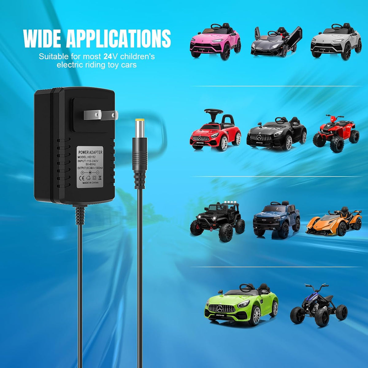 24V Charger for Kids Ride on Car Toys 24 Volt Battery Charger Wrangler SUV Kid Trax Dynacraft Toy Car Jeep ATV Quad Disney Electric Ride-On Charger 24V Battery Charger