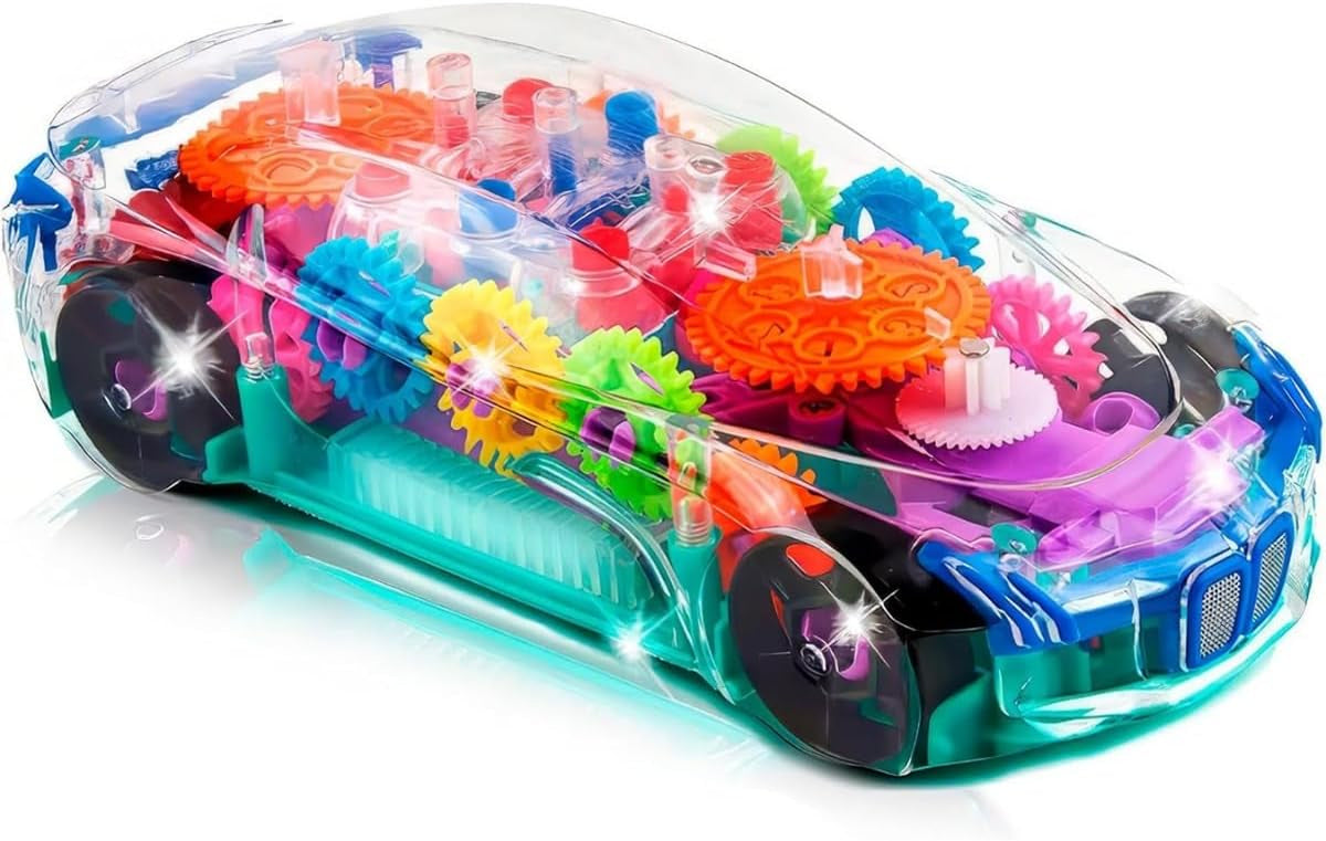 Light-Up Transparent Sensory Car Toy, Bump-And-Go, Ages 3+