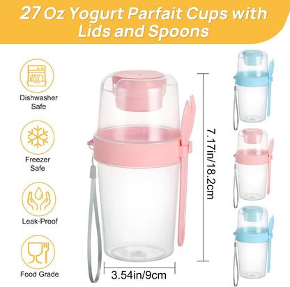 Yogurt Parfait Cups, 4 Pack, 27Oz, with Lids & Spoons