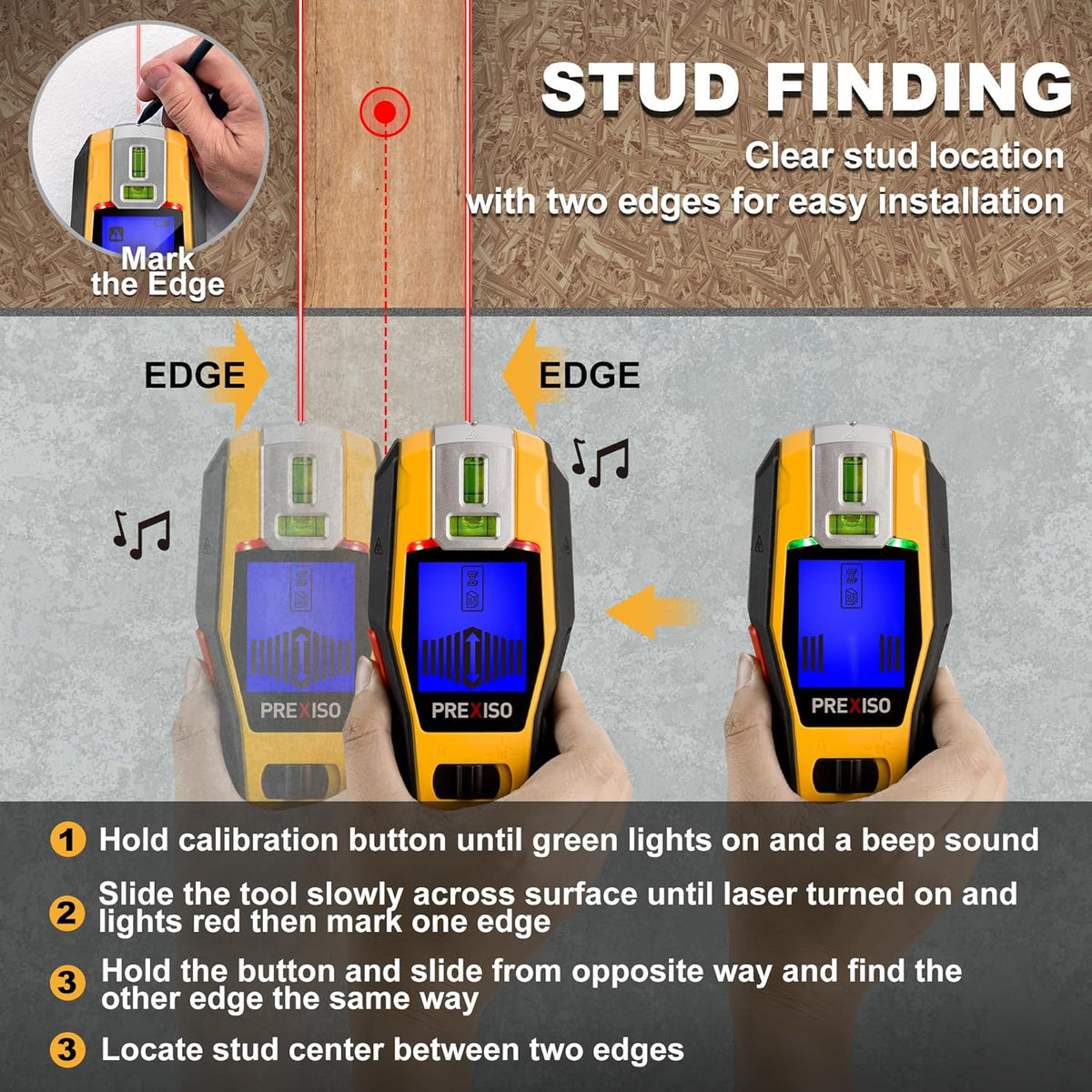 2-In-1 Stud Finder with Laser Level, Rechargeable Cross Line Laser