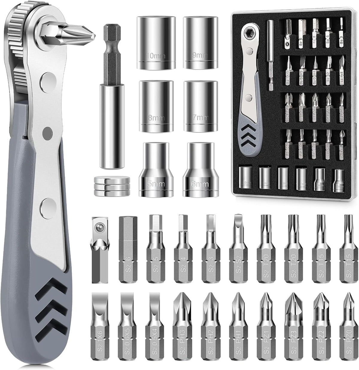 30In1 Right Angle Screwdriver, 36-Tooth Mini Ratchet Wrench
