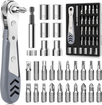 30In1 Right Angle Screwdriver, 36-Tooth Mini Ratchet Wrench