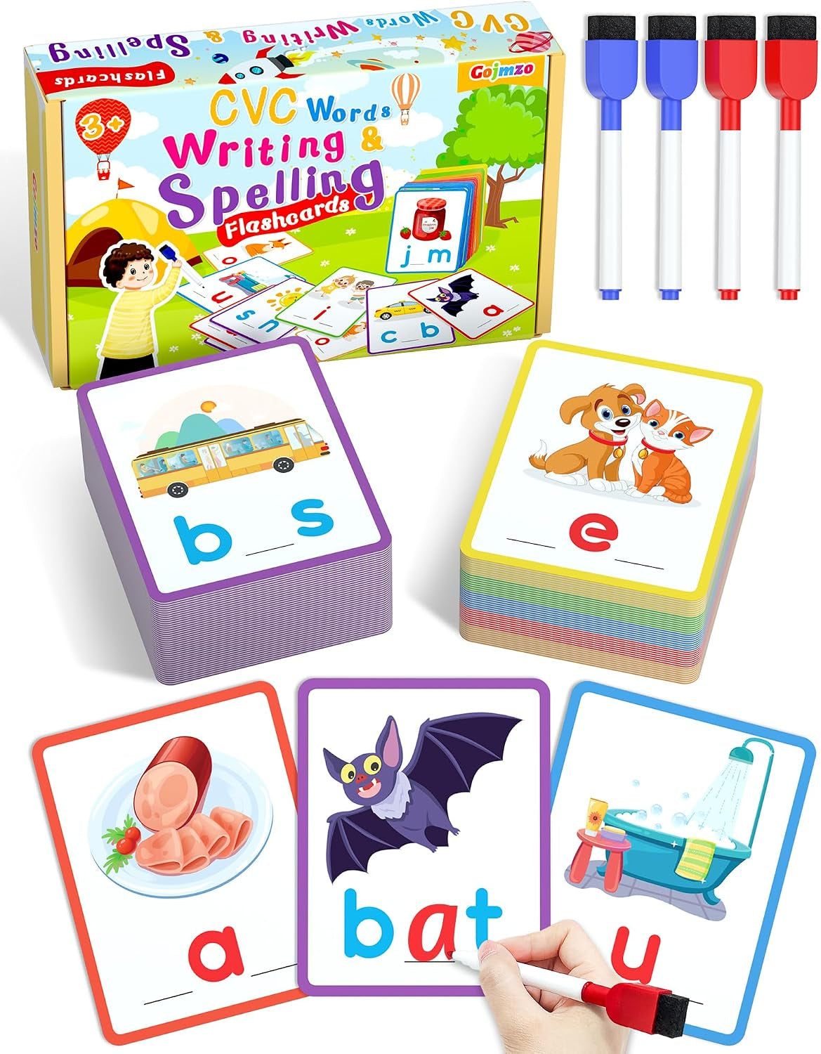 CVC Word Writing & Spelling Flash Cards, Kindergarten Reading Workbooks