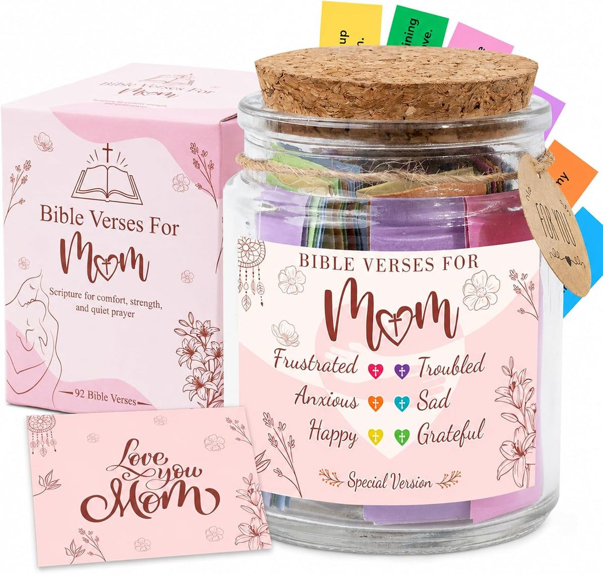 Bible Verse Jar for Mom – 92 Color-Coded Bible Verse, Birthday Gifts for Mom, Christian Gifts for Mom
