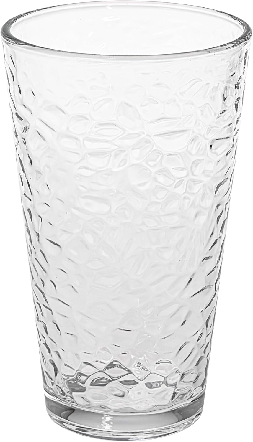 Set of 10 Hammered Glass Cups, Clear Heavy Base Drinking Glasses
