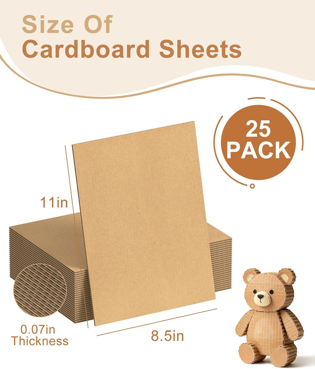25 Pack Corrugated Cardboard Sheets, 8.5In X 11In