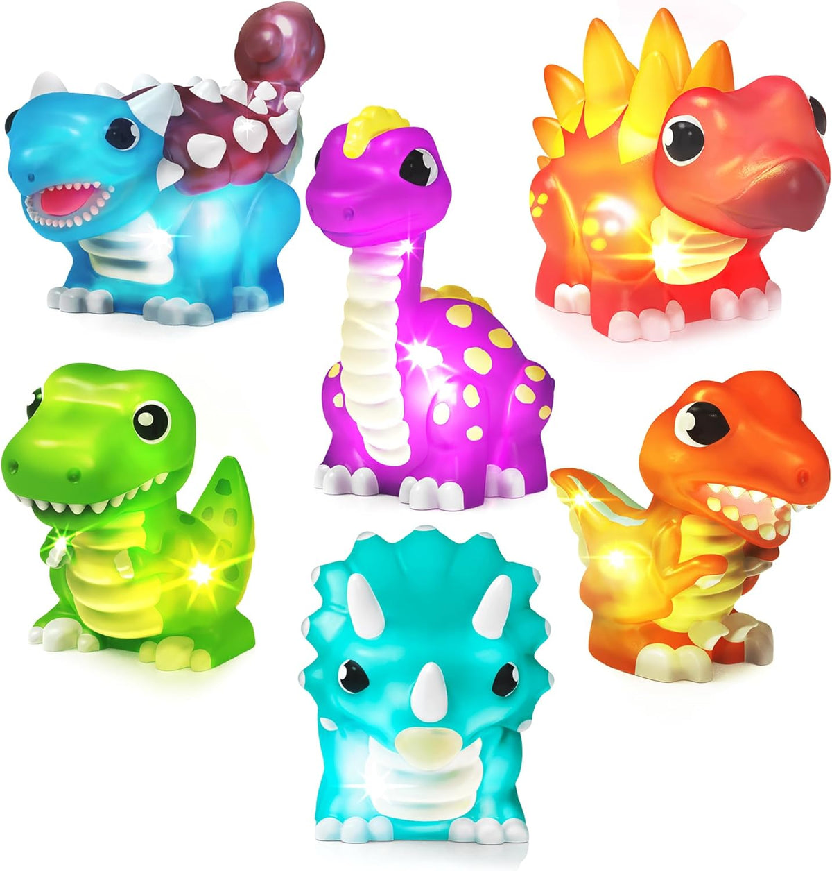 ® Dinos™ Dinosaur Light up Bath Toys, 6 Pack | Water-Activated Light up Toys Flash & Change Color | Easy-Grip Baby & Toddler Bath Toys | Sensory Bath Lights Watertight Bathtub Toys