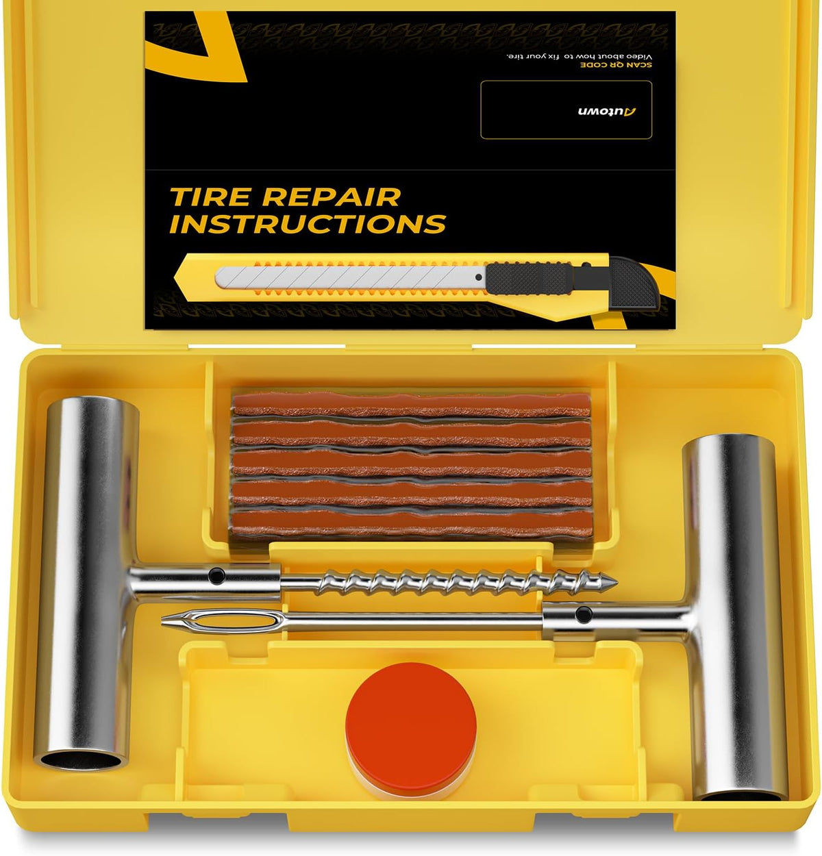Flat Tire Repair Kit 15Pcs, Heavy Duty Tire Plug Kit to Fix Puncture