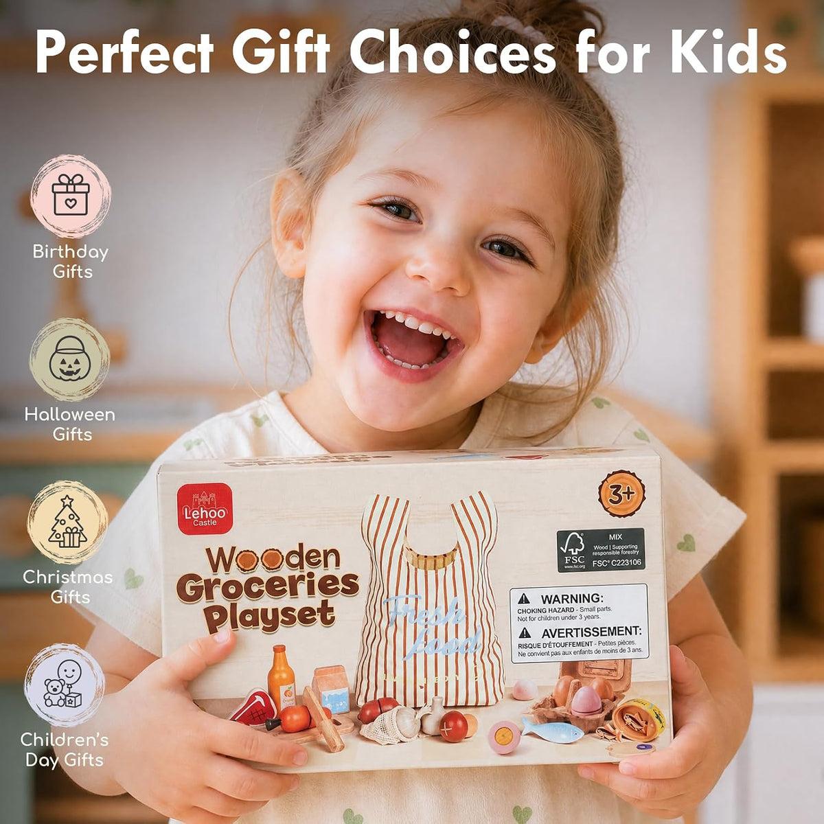 Wooden Play Food Sets for Kids Kitchen, Pretend Play Toys