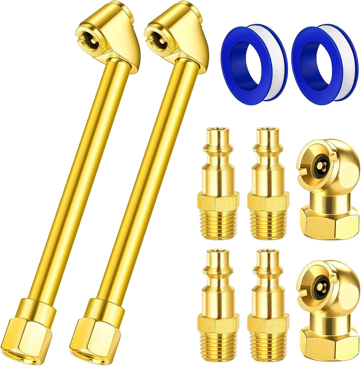2 Pack Heavy Duty Air Chuck Set-1/4 Inch Female NPT Closed Ball Tire Chuck, Dual Head Air Chuck and Standard Male Quick Plug, Tire Air Fill Kit for Tire Inflator Gauge and Air Compressor