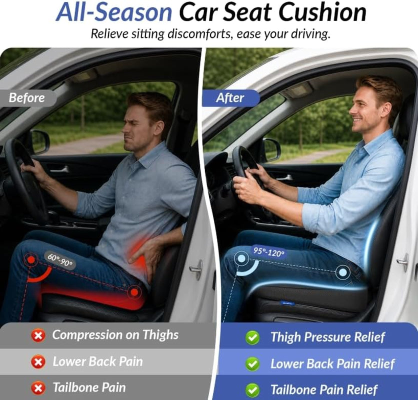 Wedge Car Seat Cushion for Tailbone Pain Relief & Better Visibility, Ergonomic Memory Foam Seat Cushion for Car with Breathable Channel Design, Fits Car, SUV, Truck, Non-Slip Mesh Cover