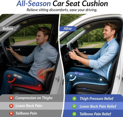 Wedge Car Seat Cushion for Tailbone Pain Relief & Better Visibility, Ergonomic Memory Foam Seat Cushion for Car with Breathable Channel Design, Fits Car, SUV, Truck, Non-Slip Mesh Cover