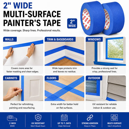 Blue Painters Tape 2 Inch X 55 Yards, 2 Rolls (110 Yards Total), Blue Masking Tape for Painting, Clean Removal Multi-Surface Paint Tape for Walls, Trim, DIY & Crafts