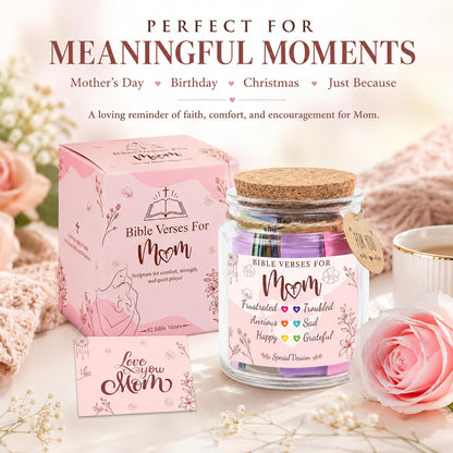 Bible Verse Jar for Mom – 92 Color-Coded Bible Verse, Birthday Gifts for Mom, Christian Gifts for Mom