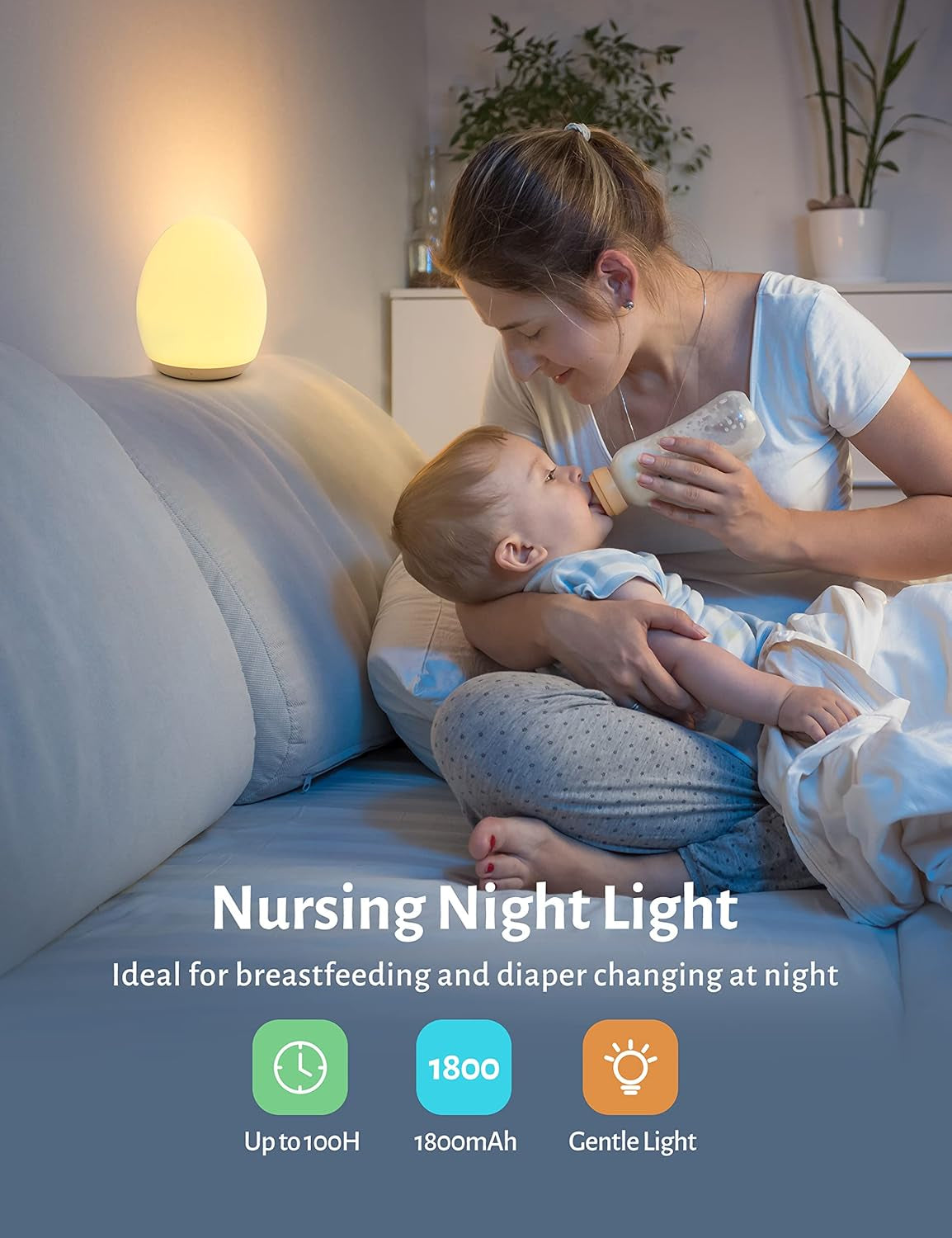 Night Light for Kids, Baby Night Light with 7 Colors Changing Mode & Stepless Dimming, Nursery Night Light BPA Free,Rechargeable Egg Night Light for Breastfeeding 1H Timer & Touch Control