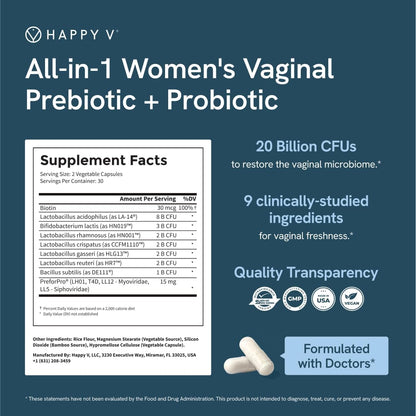 Dr. Formulated Vaginal Probiotics for Women Odor & Itch Support, Urinary & Gut Health, Ph Balance | Womens Daily Probiotic with Patented Prebiotics & Lactobacillus for Feminine Wellness