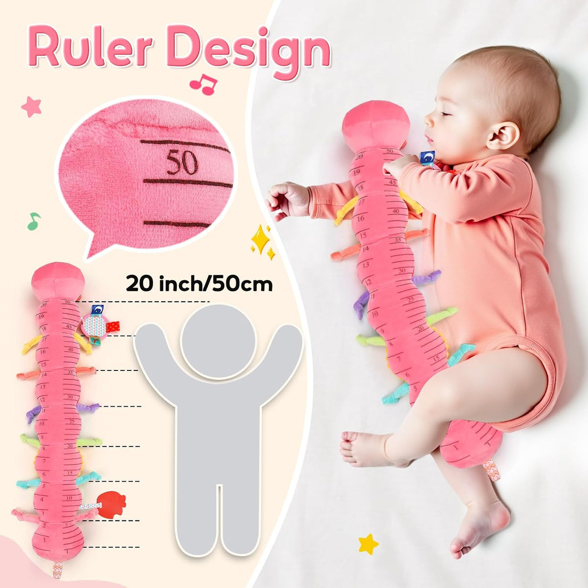Baby Sensory Toys 0-6 Months Musical Stuffed Caterpillar Tummy Time Toys