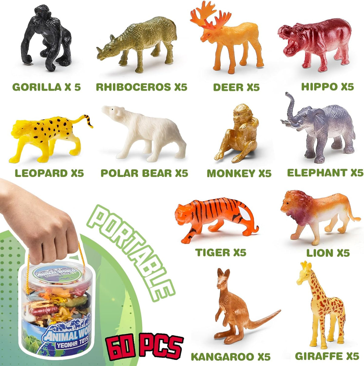 60 Piece Mini Zoo Animal Toy with Gift Box, Plastic Jungle Animal Figurines
