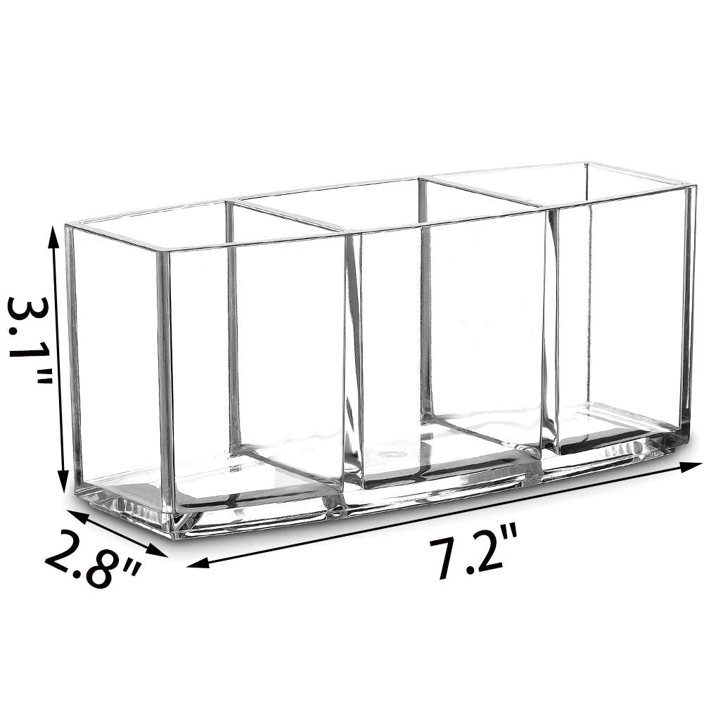 Acrylic Makeup Brush Organizer Holder Clear Cosmetic Brushes Storage with 3 Slots