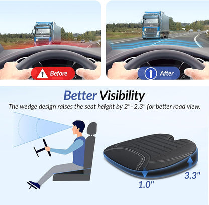 Wedge Car Seat Cushion for Tailbone Pain Relief & Better Visibility, Ergonomic Memory Foam Seat Cushion for Car with Breathable Channel Design, Fits Car, SUV, Truck, Non-Slip Mesh Cover