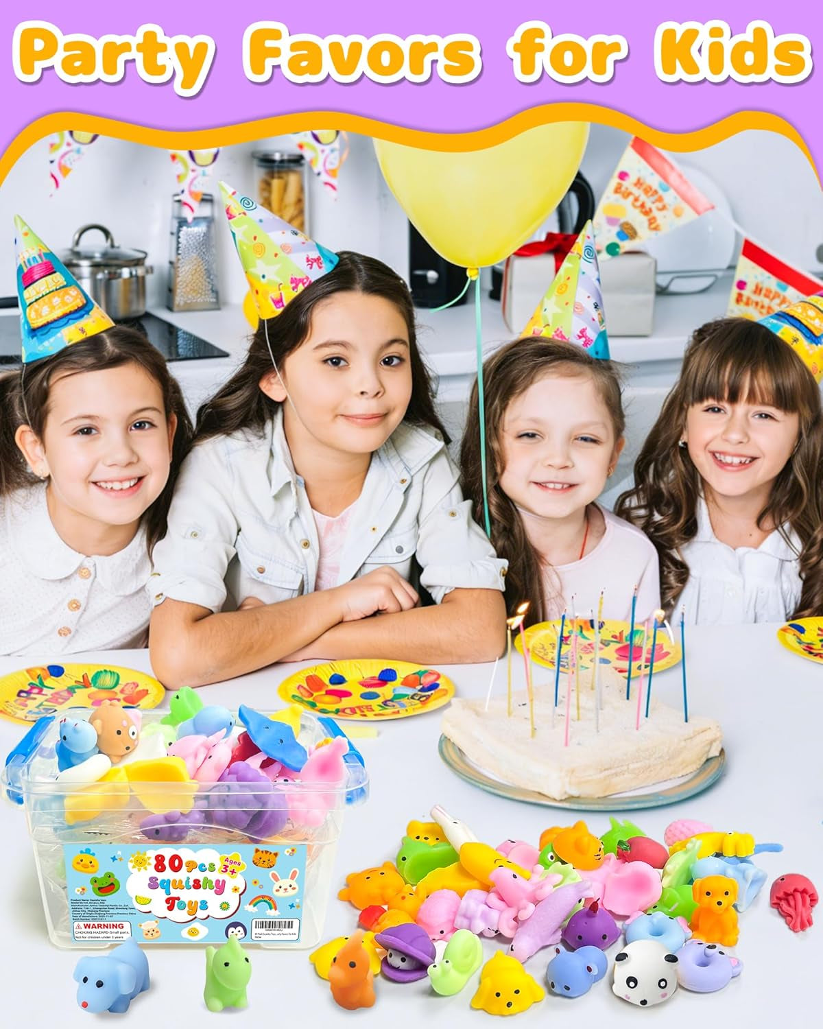 80 Pack Squishy Toys, Kawaii Bulk Party Favors for Kids 3-5, 4-8, 8-12