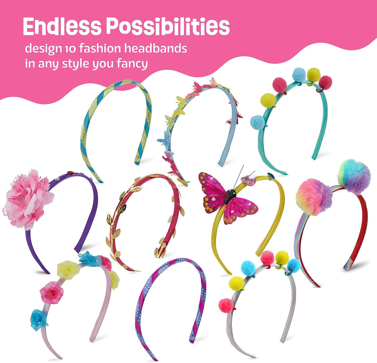 Headband Making Kit for Girls - Arts & Crafts Easter Gift - Make Your Own Fashion Headbands for Kids - DIY Hair Accessories - Gift for Ages 5-12 Year Old Girl - Little Kids Art & Craft Gifts