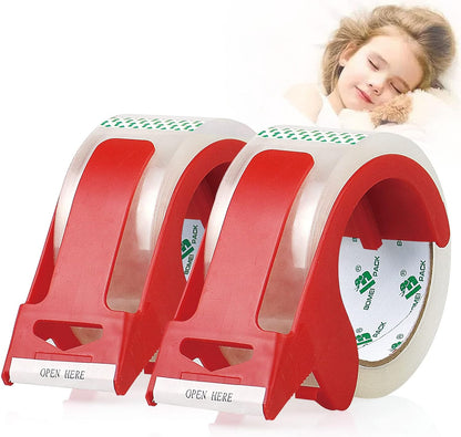 Heavy Duty Clear Packing Tape,2 Rolls with Refillable Dispenser,Noiseless Packaging Tape 1.88 Inches X 55 Yards,Industrial Grade Boxes Shipping Tape for Moving,Mailing and Storages