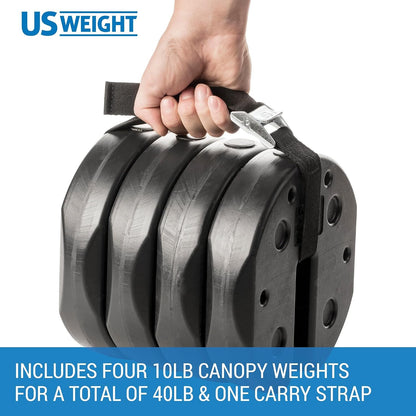 40 Pound Canopy Weight Set of 4 and Carry Strap with No-Pinch Design - Easy Installation and Removal to Secure Tents, Canopies, and Umbrellas at Outdoor Events