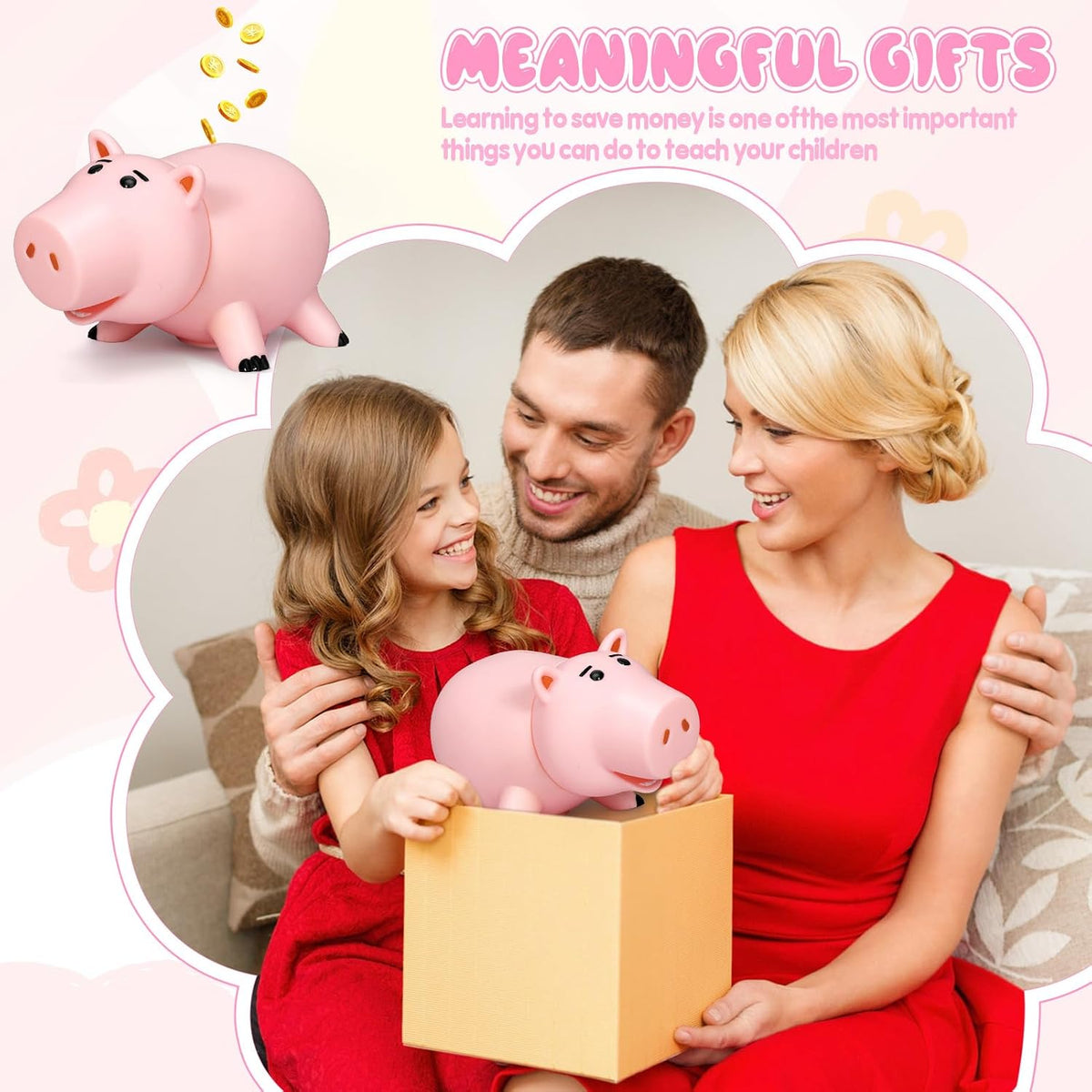 Hamm Piggy Bank Cute Pink Pig Money Box Plastic Saving Coin Box with Color Package Money Bank Great Gift Toy for Kid Children Girls Boys