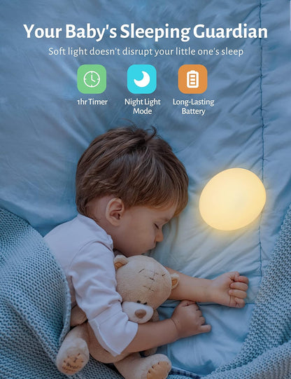 Night Light for Kids, Baby Night Light with 7 Colors Changing Mode & Stepless Dimming, Nursery Night Light BPA Free,Rechargeable Egg Night Light for Breastfeeding 1H Timer & Touch Control