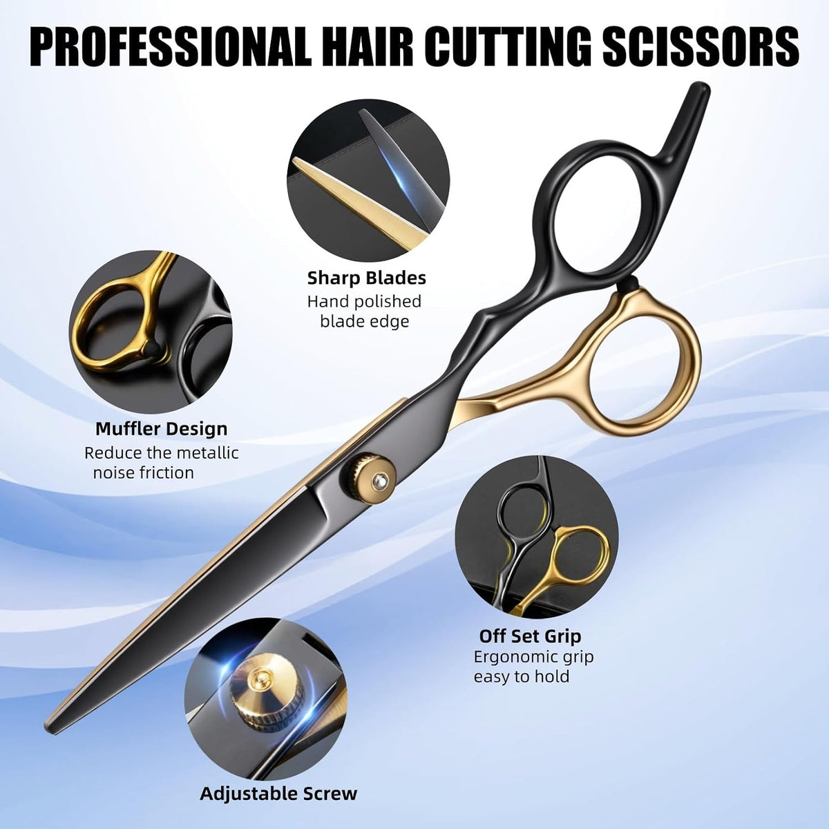12 PCS Hair Cutting Scissors Kit, 6.5 Inch VG10 Shears for Home & Salon