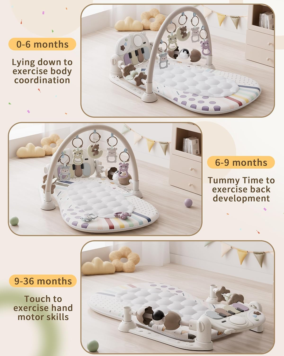 Baby Play Mat Baby Toys with 5 Infant Sensory Toys
