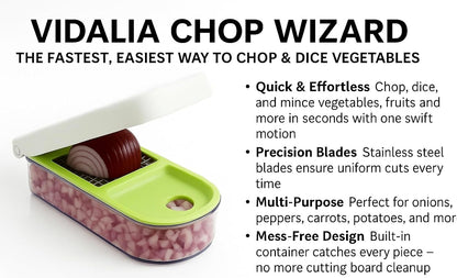 Vegetable Chopper – Original as Seen on TV Food Dicer with 2 Stainless Steel Blades, Large 2-Cup Container, Cleaning Tool, Dishwasher Safe Onion & Vegetable and Fruit Cutter