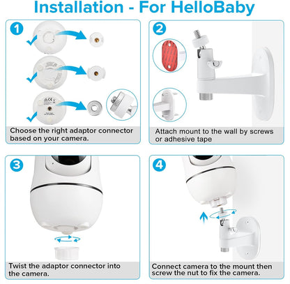Adjustable Baby Monitor Mount for Hellobaby HB6550/ HB6560/ HB6240/ HB6148/ HB6339/ HB66/ HB65/ HB40, ANMEATE 549/SM935E, Universal Baby Monitor Wall Mount with Perfect View and Easy to Install