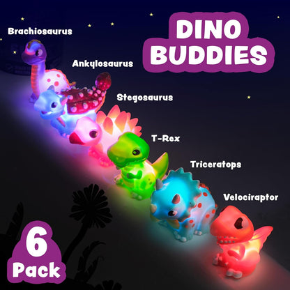 ® Dinos™ Dinosaur Light up Bath Toys, 6 Pack | Water-Activated Light up Toys Flash & Change Color | Easy-Grip Baby & Toddler Bath Toys | Sensory Bath Lights Watertight Bathtub Toys