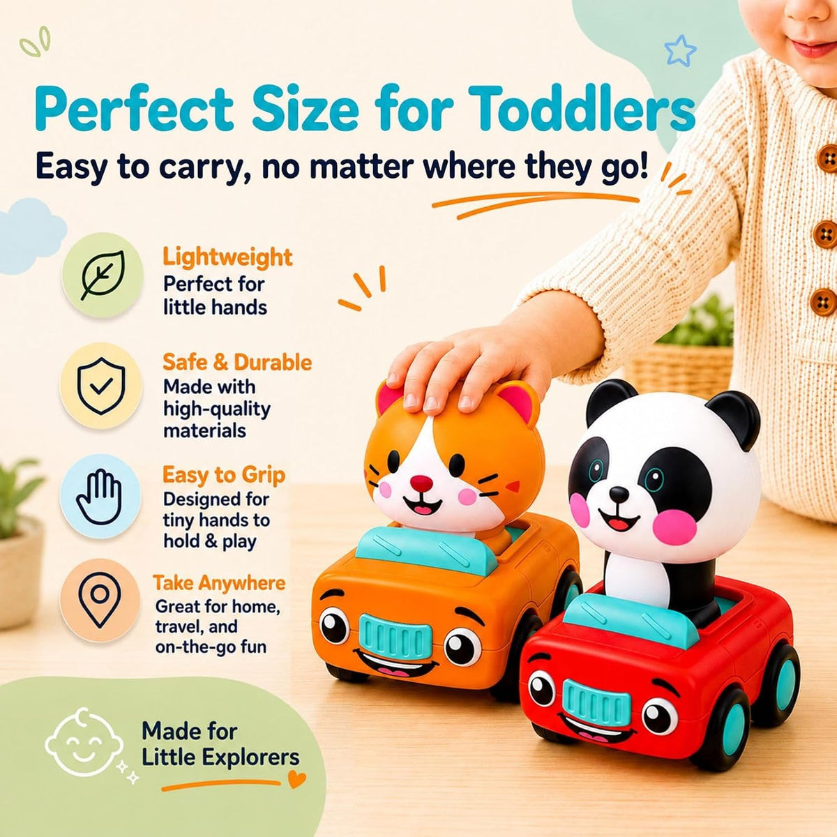 Press to Go Car Toys, Montessori Toys for 1 Year Old Boy Gifts
